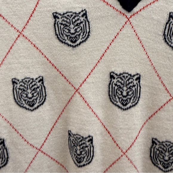 Gucci Tiger Sweater Size Small Argyle Off White Navy Red Authentic *small flaw* - Picture 3 of 9